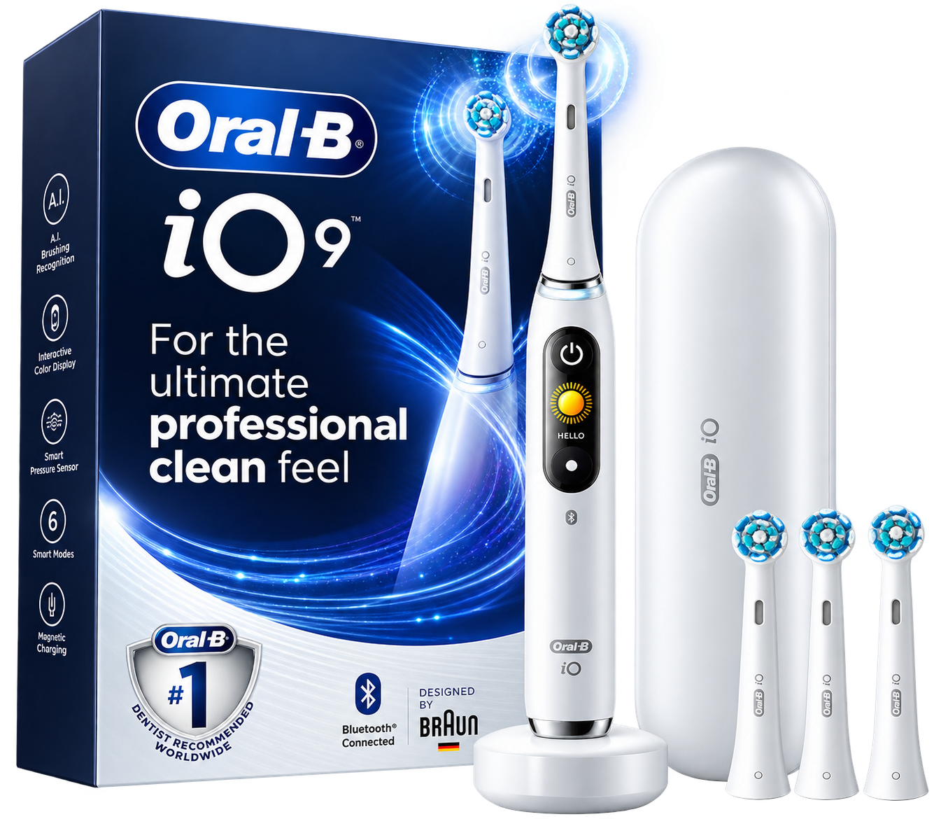 Oral-B iO 9 Premium Dental Professional Trial Kit, White Alabaster A Sensational Clean Starts with Oral-B iO